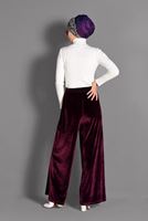 Tesettür giyim BORDO BOL KESİM KADİFE PANTOLON 7401 