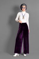 Tesettür giyim MÜRDÜM BOL KESİM KADİFE PANTOLON 7401 