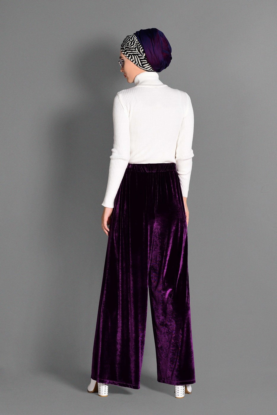 Tesettür giyim MÜRDÜM BOL KESİM KADİFE PANTOLON 7401 