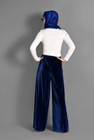 Tesettür giyim LACİVERT BOL KESİM KADİFE PANTOLON 7401 