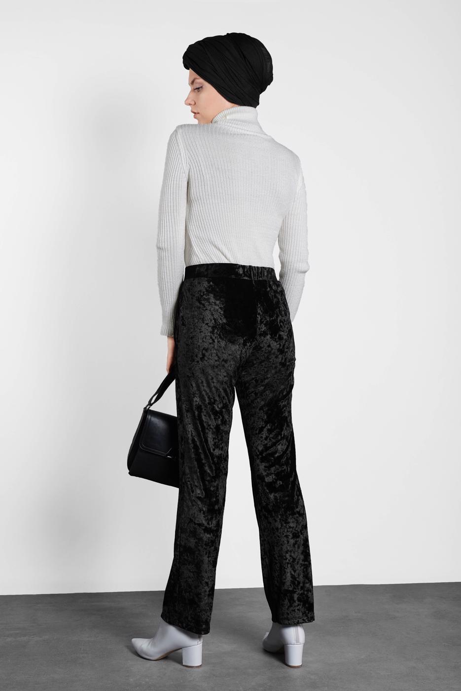 Tesettür giyim SİYAH ALVİNA CEPLİ KADİFE PANTOLON 7402 