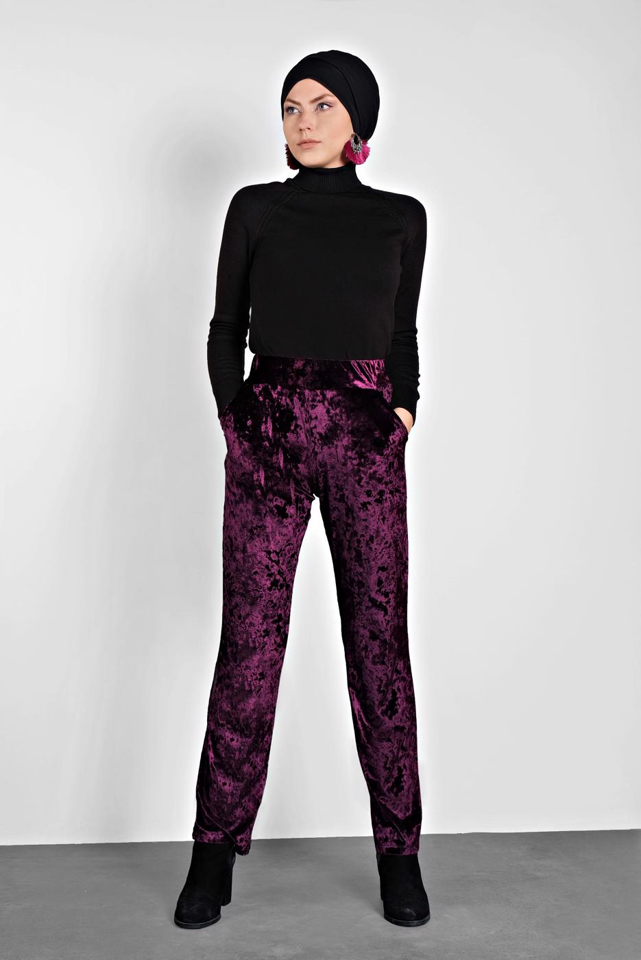 Tesettür giyim MÜRDÜM ALVİNA CEPLİ KADİFE PANTOLON 7402 