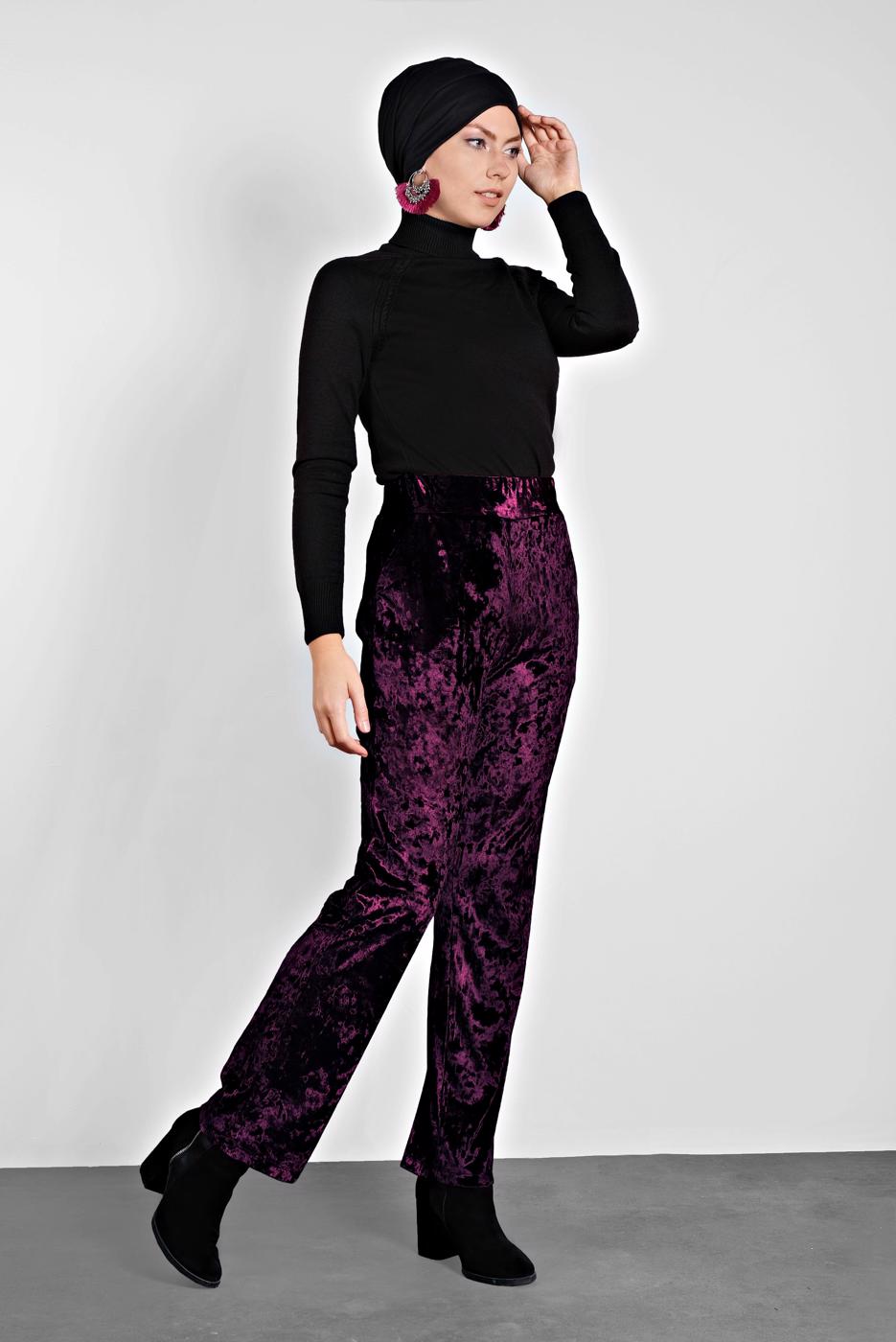 Tesettür giyim MÜRDÜM ALVİNA CEPLİ KADİFE PANTOLON 7402 