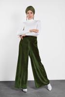 Tesettür giyim HAKİ ALVİNA BOL KESİM KADİFE PANTOLON 7404 