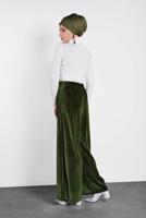 Tesettür giyim HAKİ ALVİNA BOL KESİM KADİFE PANTOLON 7404 