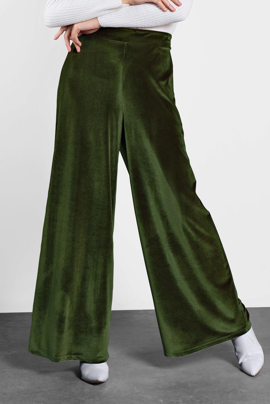 Tesettür giyim HAKİ ALVİNA BOL KESİM KADİFE PANTOLON 7404 