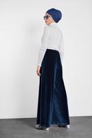 Tesettür giyim LACİVERT ALVİNA BOL KESİM KADİFE PANTOLON 7404 