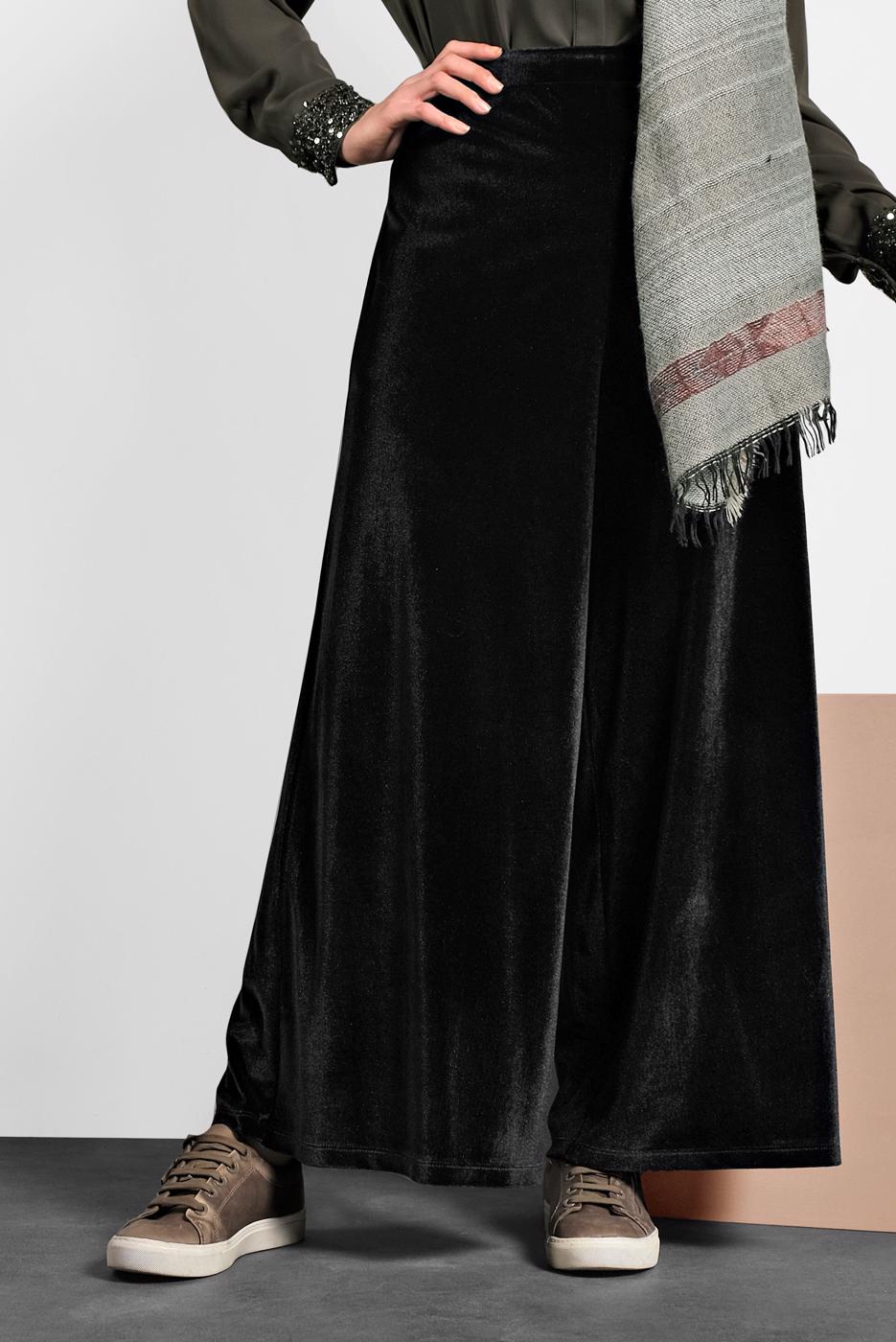Vêtements hijab NOIR T 7405 Alvina Düz Kadife Pantolon