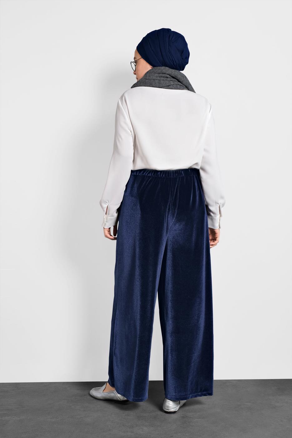 Vêtements hijab BLEU MARINE T 7405 Alvina Düz Kadife Pantolon