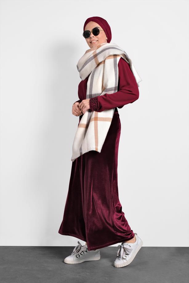 Vêtements hijab PRUNE T 7405 Alvina Düz Kadife Pantolon - TRENDTESETTÜR