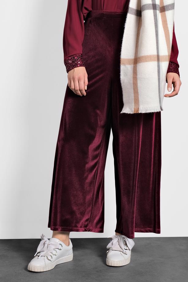 Vêtements hijab PRUNE T 7405 Alvina Düz Kadife Pantolon - TRENDTESETTÜR
