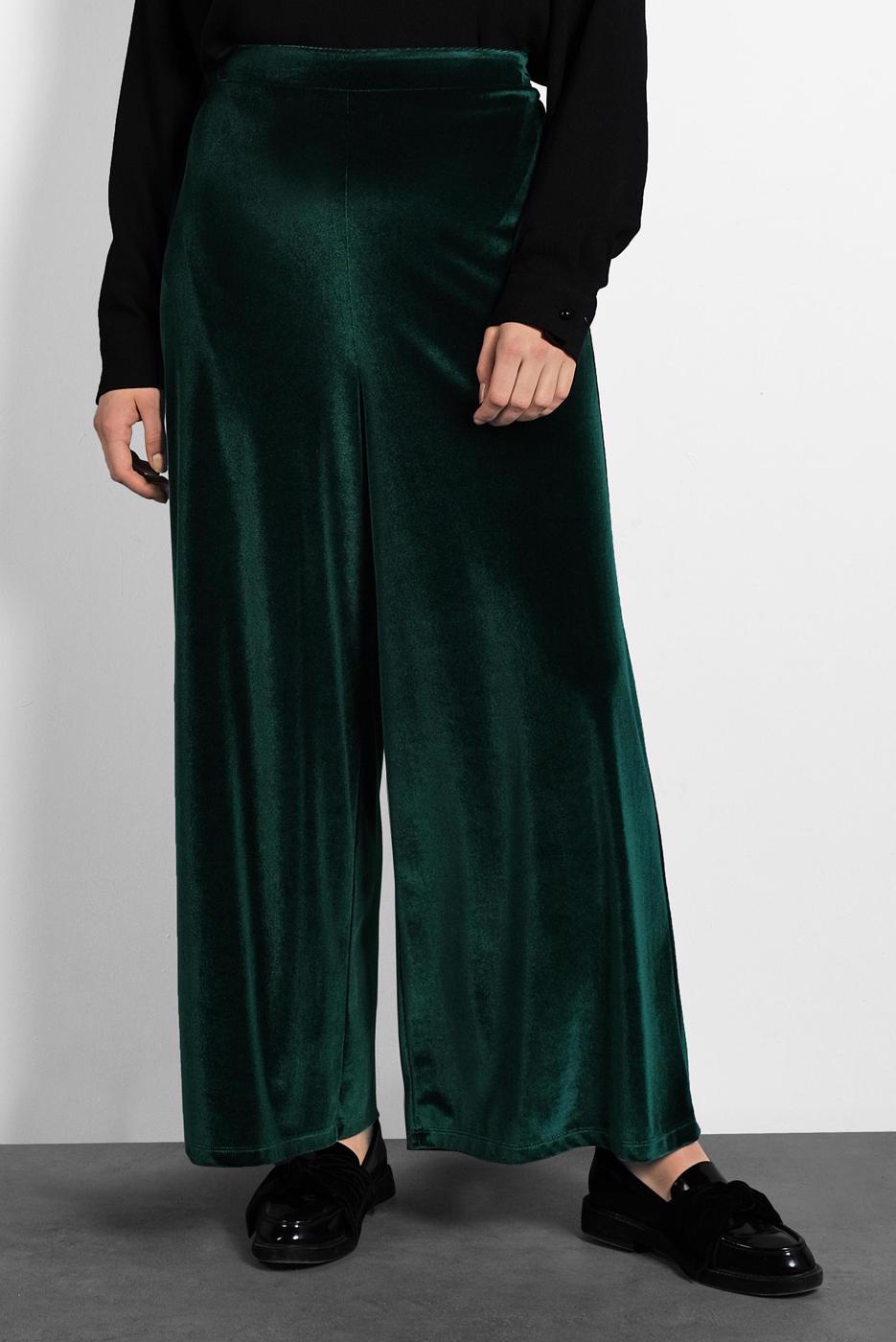Hijab clothing GREEN T 7405 Alvina Düz Kadife Pantolon