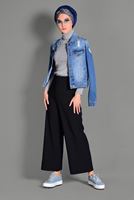 Tesettür giyim SİYAH GENİŞ KESİM KUMAŞ PANTOLON 7408 