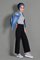 Tesettür giyim SİYAH GENİŞ KESİM KUMAŞ PANTOLON 7408 