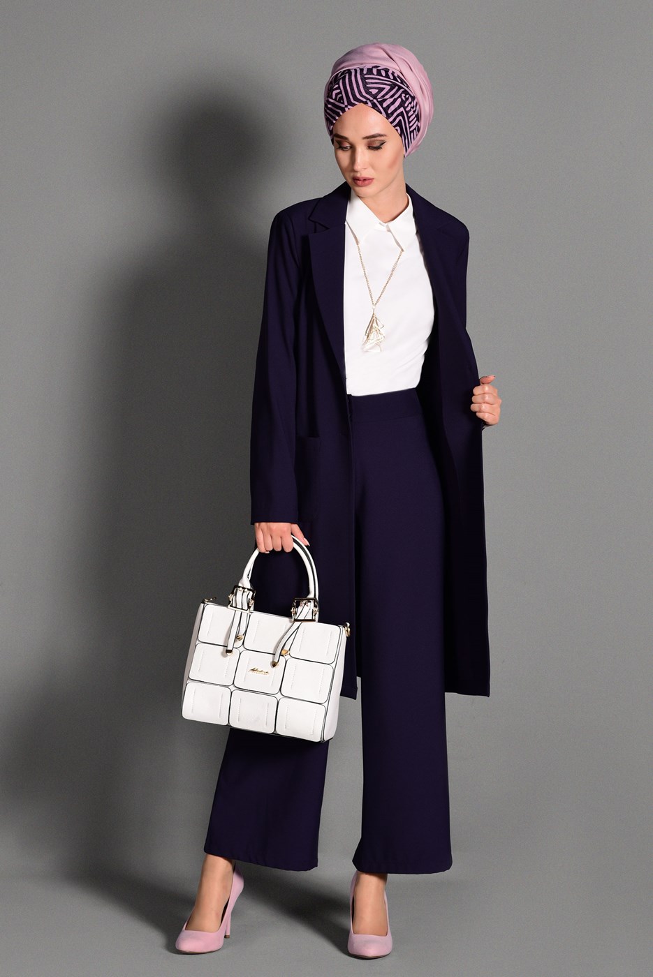 Tesettür giyim MOR GENİŞ KESİM KUMAŞ PANTOLON 7408 