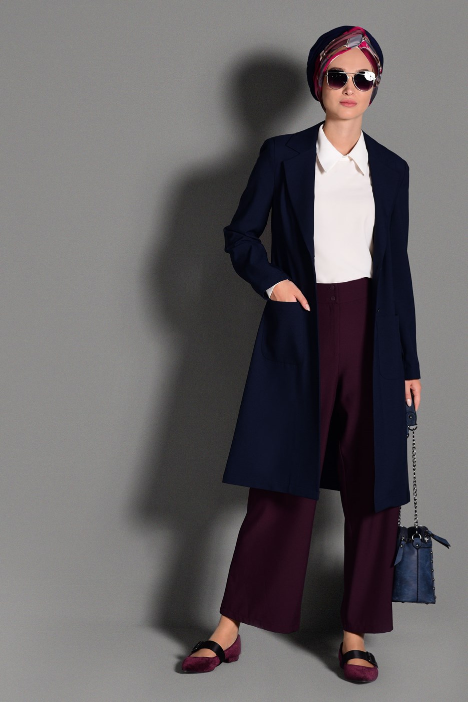 Tesettür giyim MÜRDÜM GENİŞ KESİM KUMAŞ PANTOLON 7408 