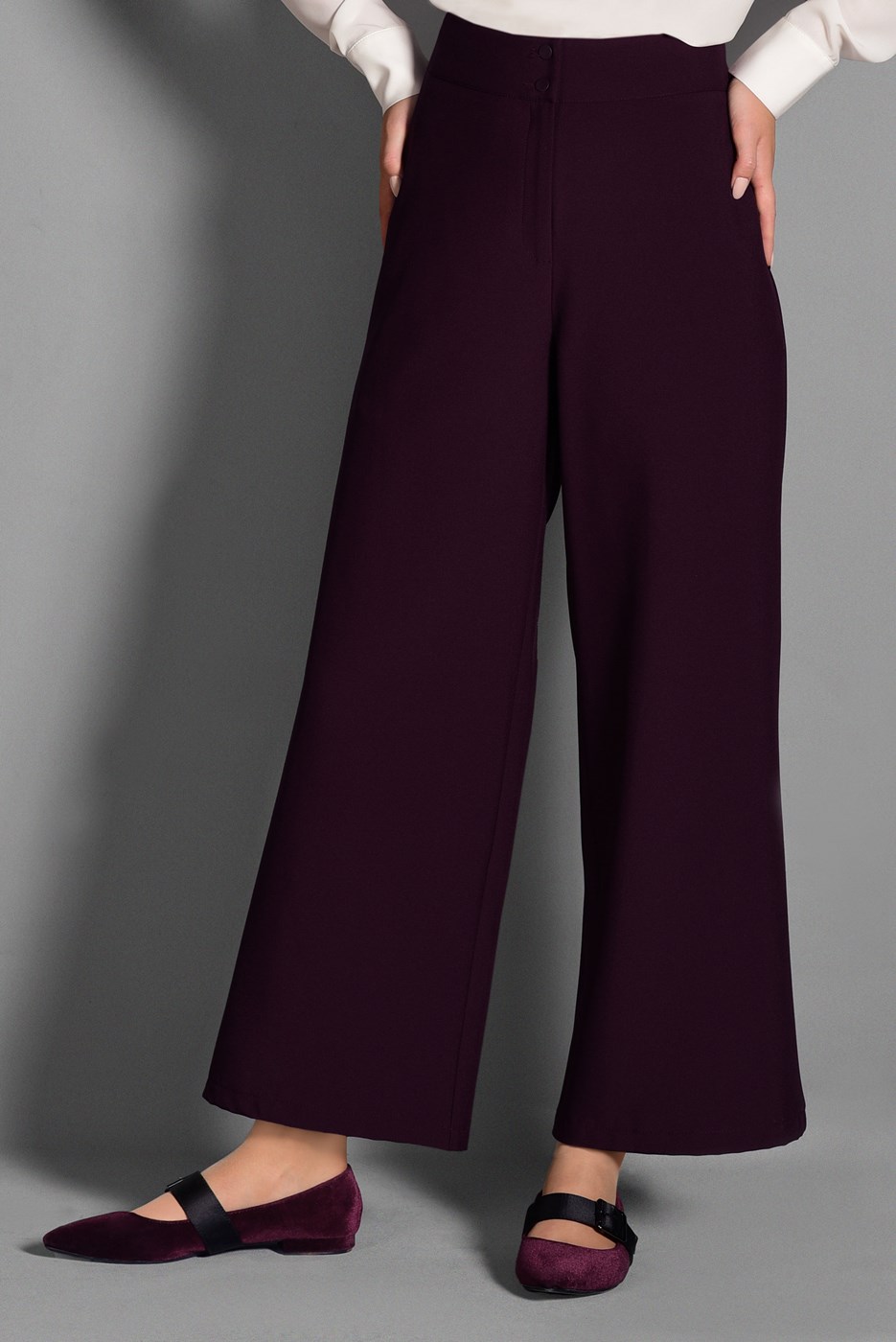 Tesettür giyim MÜRDÜM GENİŞ KESİM KUMAŞ PANTOLON 7408 