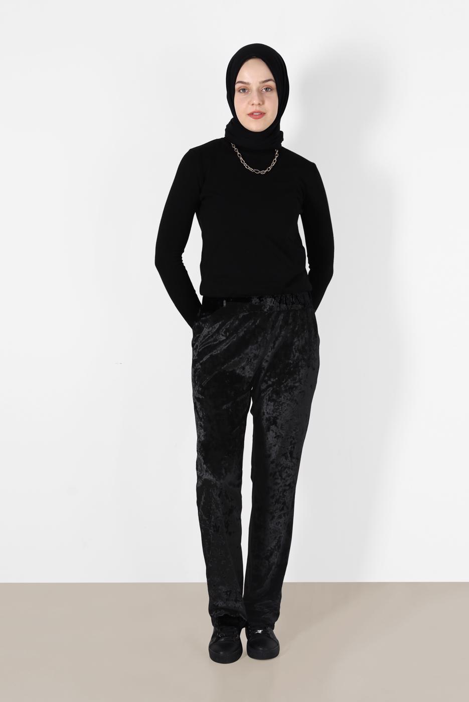 Tesettür giyim SİYAH ALVİNA KADİFE PANTOLON 7413  