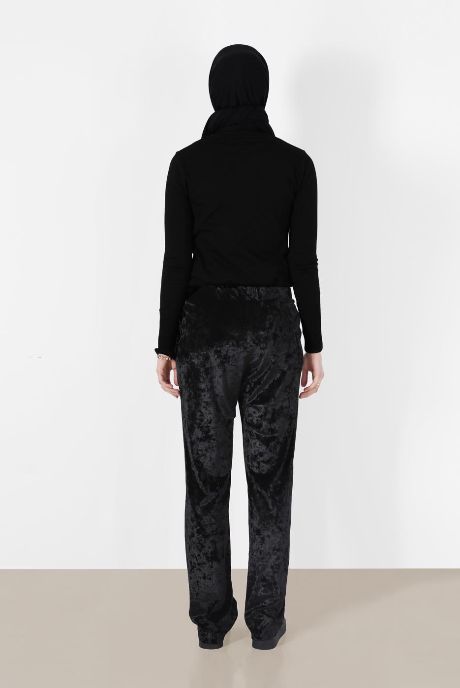 Tesettür giyim SİYAH ALVİNA KADİFE PANTOLON 7413  