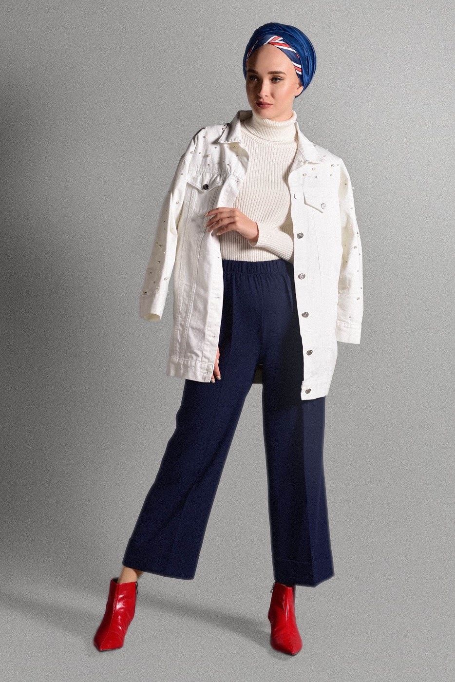 Tesettür giyim LACİVERT BELİ LASTİKLİ LİKRALI PANTOLON 8542 