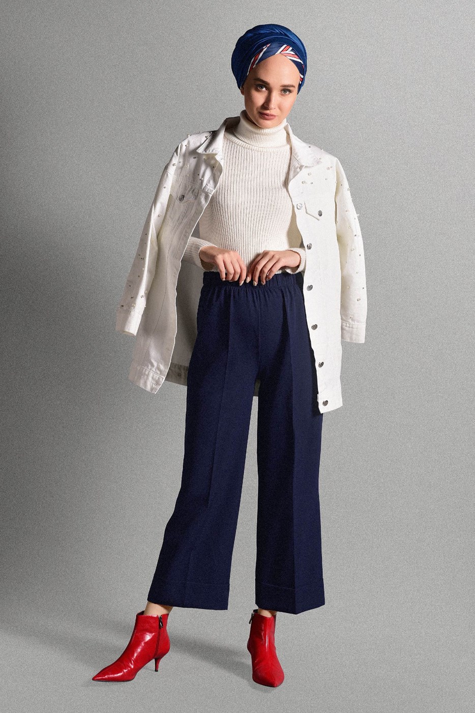 Tesettür giyim LACİVERT BELİ LASTİKLİ LİKRALI PANTOLON 8542 