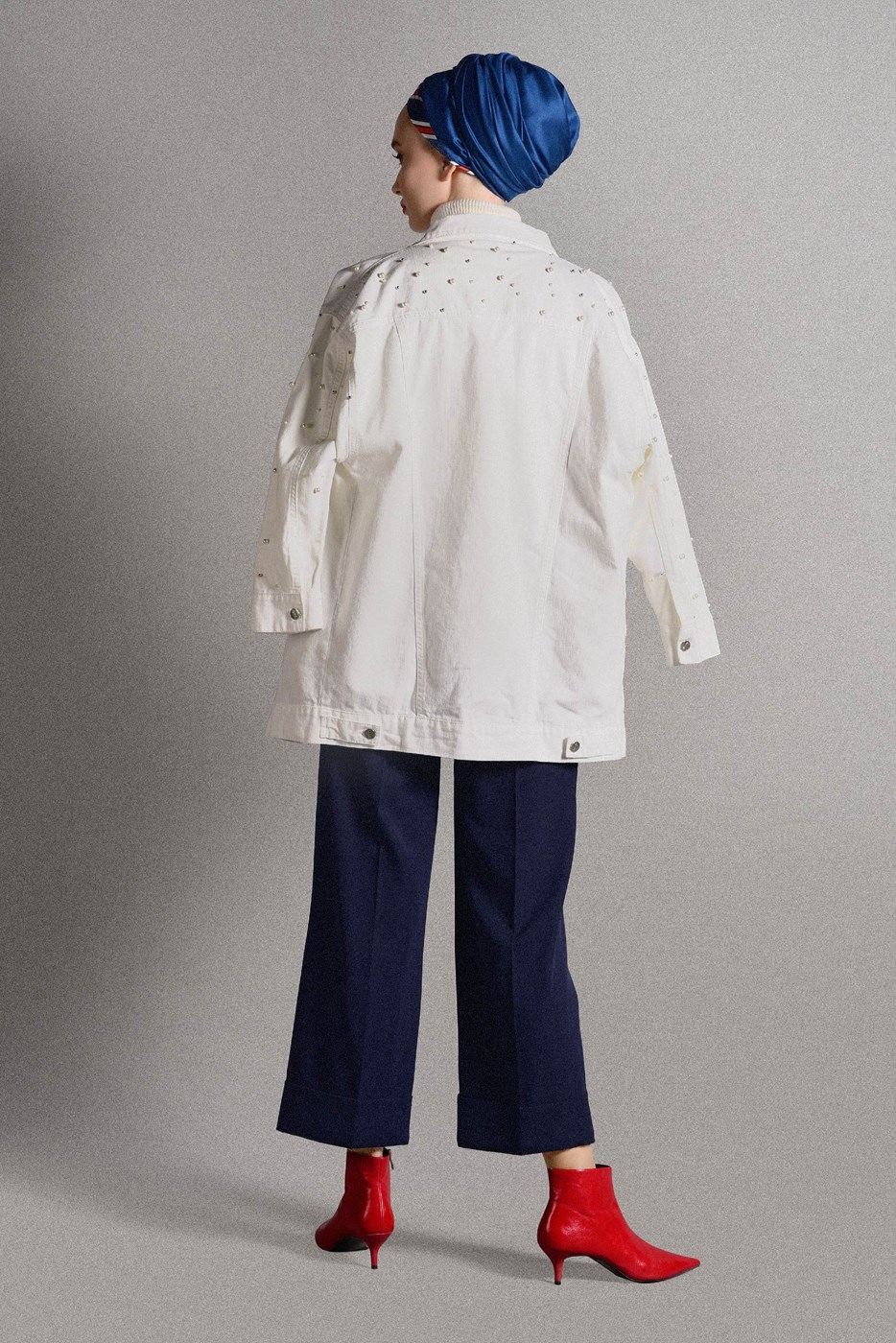 Hijab clothing NAVY BLUE ELASTIC-WAIST LYCRA PANTS 8542 