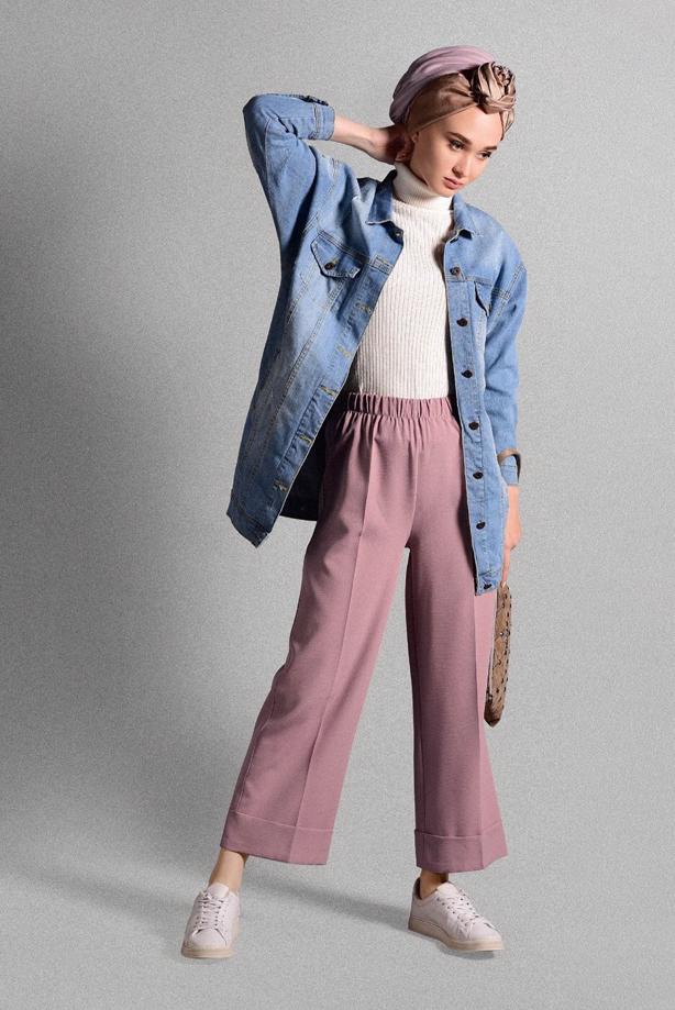 Tesettür giyim  BELİ LASTİKLİ LİKRALI PANTOLON 8542  - TRENDTESETTÜR