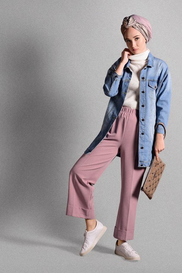 Tesettür giyim  BELİ LASTİKLİ LİKRALI PANTOLON 8542  - TRENDTESETTÜR