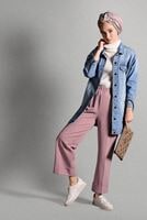 Tesettür giyim PUDRA BELİ LASTİKLİ LİKRALI PANTOLON 8542 