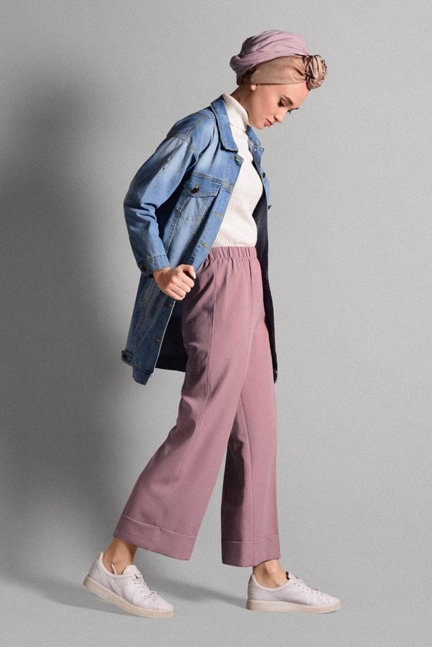 Tesettür giyim  BELİ LASTİKLİ LİKRALI PANTOLON 8542  - TRENDTESETTÜR
