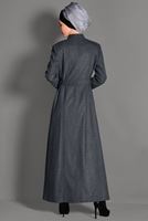 Tesettür giyim GRİ HAKİM YAKA NAKIŞ DETAYLI PARDESÜ 1134