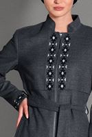 Tesettür giyim GRİ HAKİM YAKA NAKIŞ DETAYLI PARDESÜ 1134