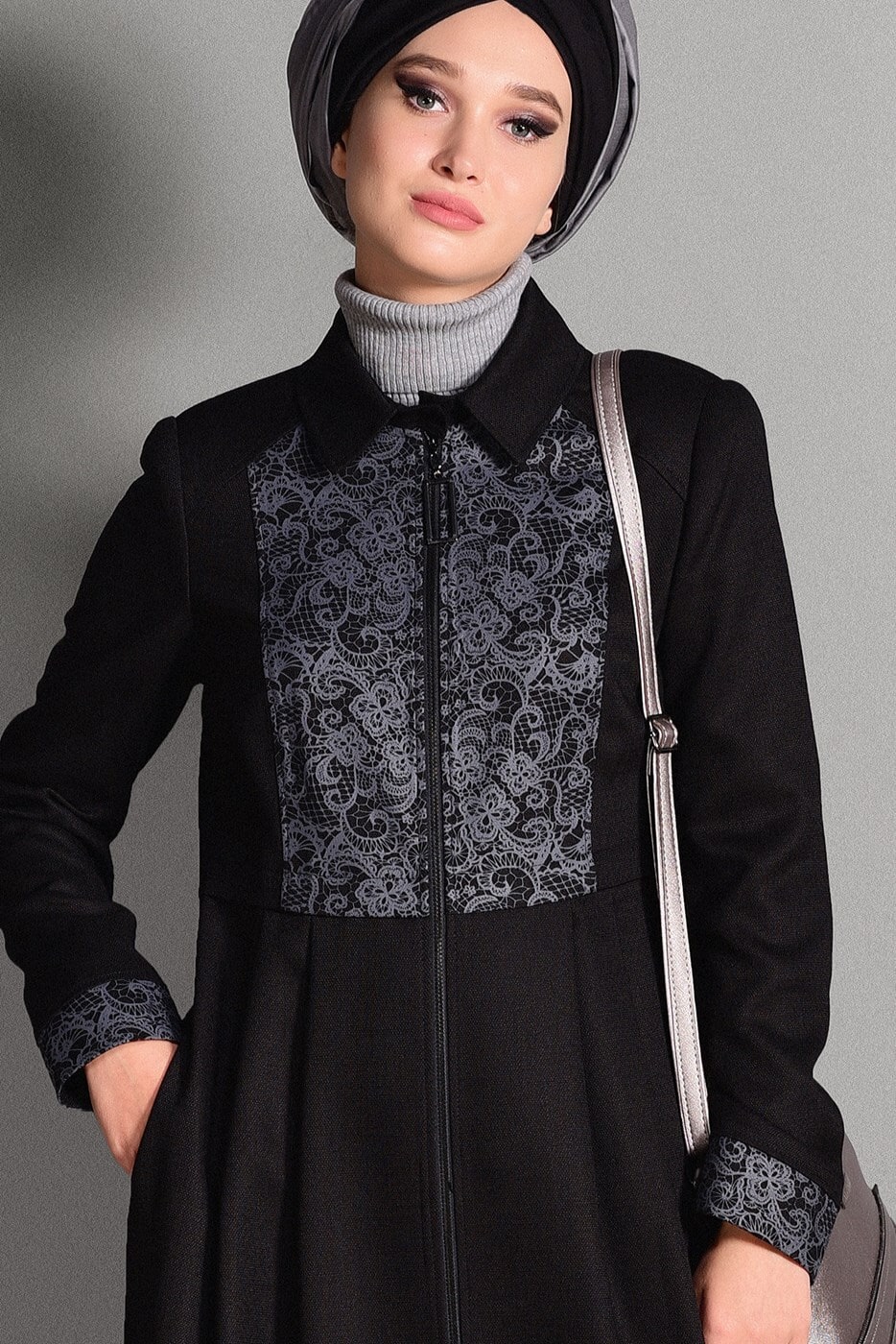 Tesettür giyim SİYAH DANTEL DETAYLI PRDESÜ 1137 