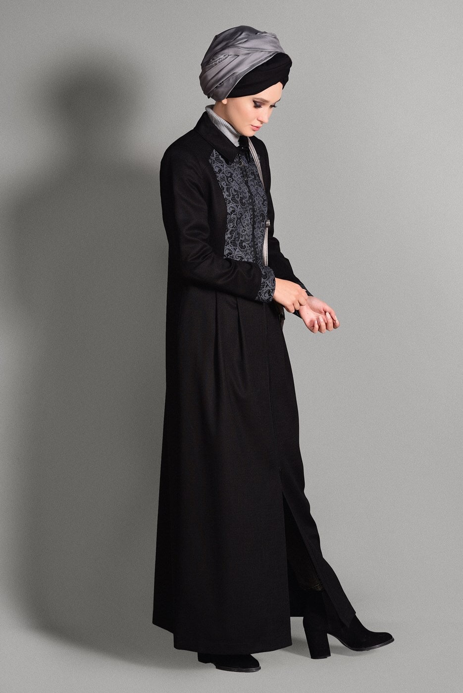 Tesettür giyim SİYAH DANTEL DETAYLI PRDESÜ 1137 