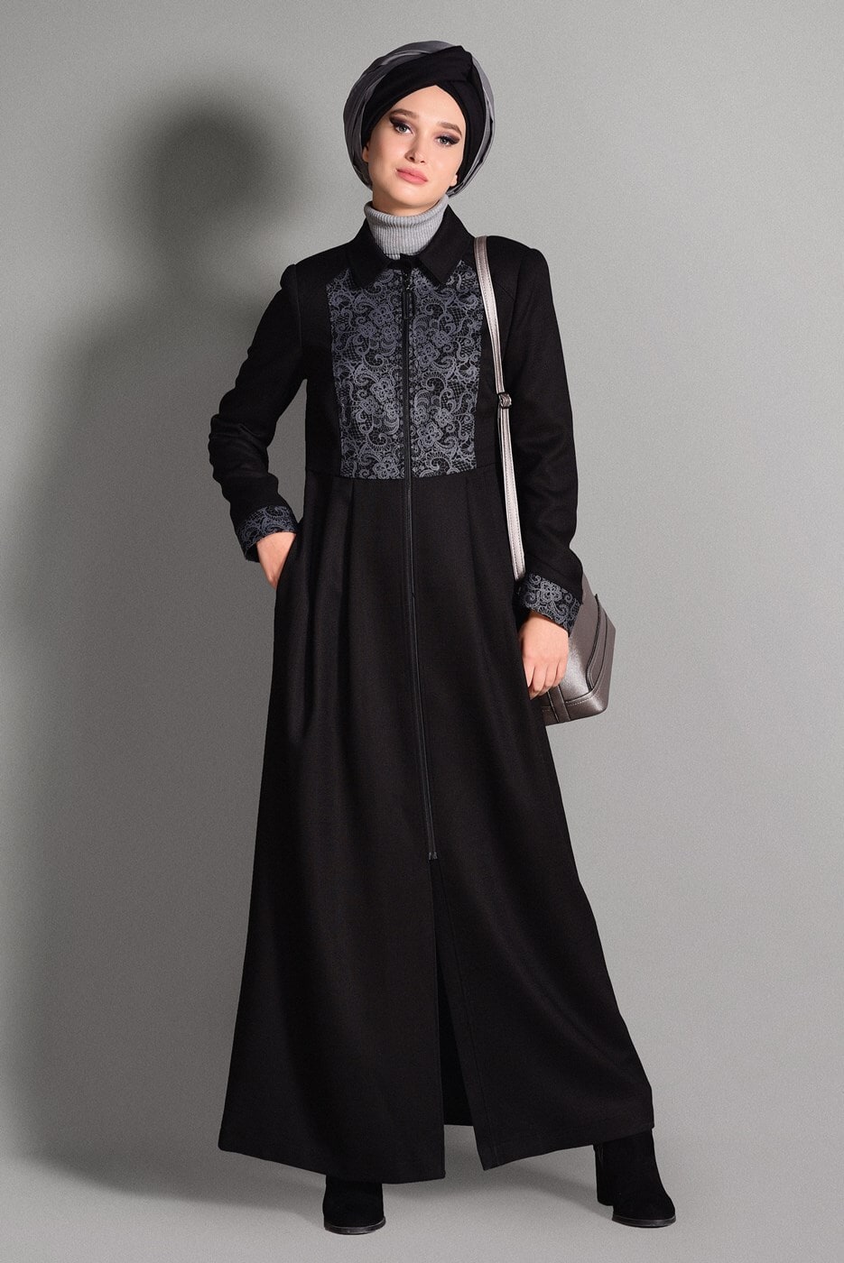 Tesettür giyim SİYAH DANTEL DETAYLI PRDESÜ 1137 