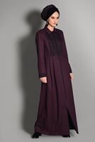 Tesettür giyim BORDO DANTEL DETAYLI PARDESÜ 1137 