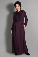 Tesettür giyim BORDO DANTEL DETAYLI PARDESÜ 1137 