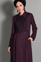 Tesettür giyim BORDO DANTEL DETAYLI PARDESÜ 1137 