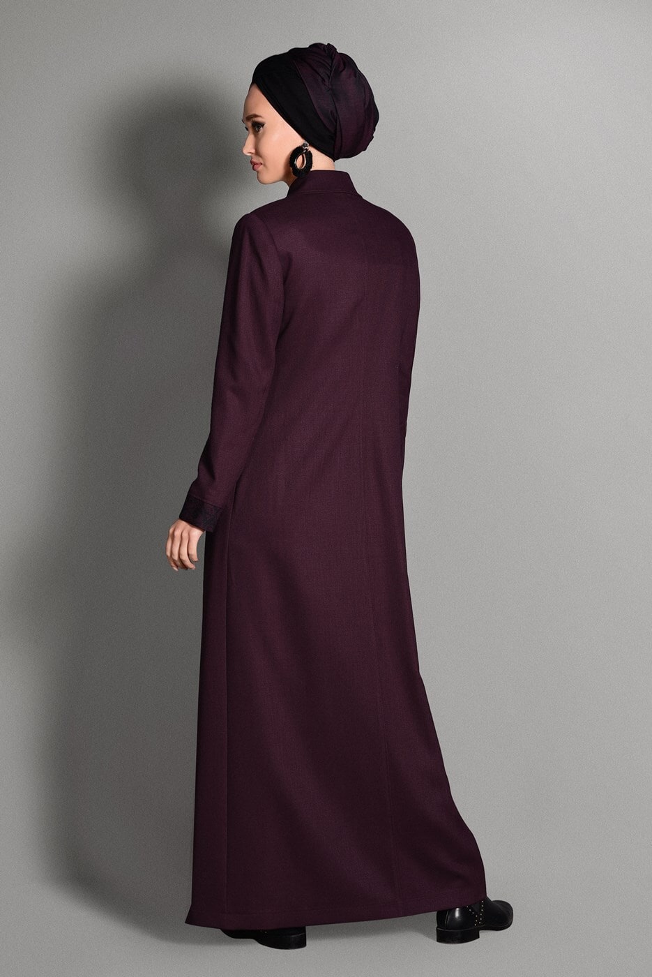 Tesettür giyim BORDO DANTEL DETAYLI PARDESÜ 1137 