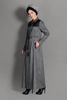 Tesettür giyim GRİ BELİ BAĞCIKLI PARDESÜ 1144