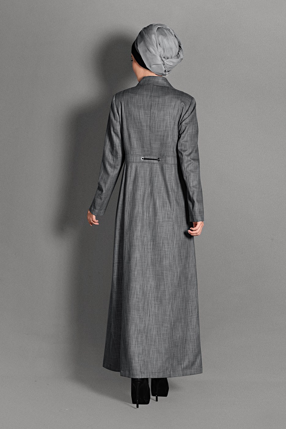 Tesettür giyim GRİ BELİ BAĞCIKLI PARDESÜ 1144