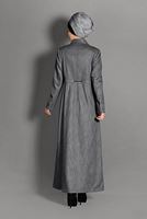 Tesettür giyim GRİ BELİ BAĞCIKLI PARDESÜ 1144