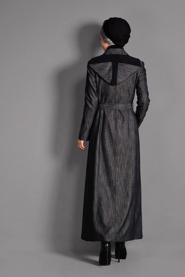 Hijab clothing BLACK HOOKED OVERCOAT 1146  - TRENDTESETTÜR