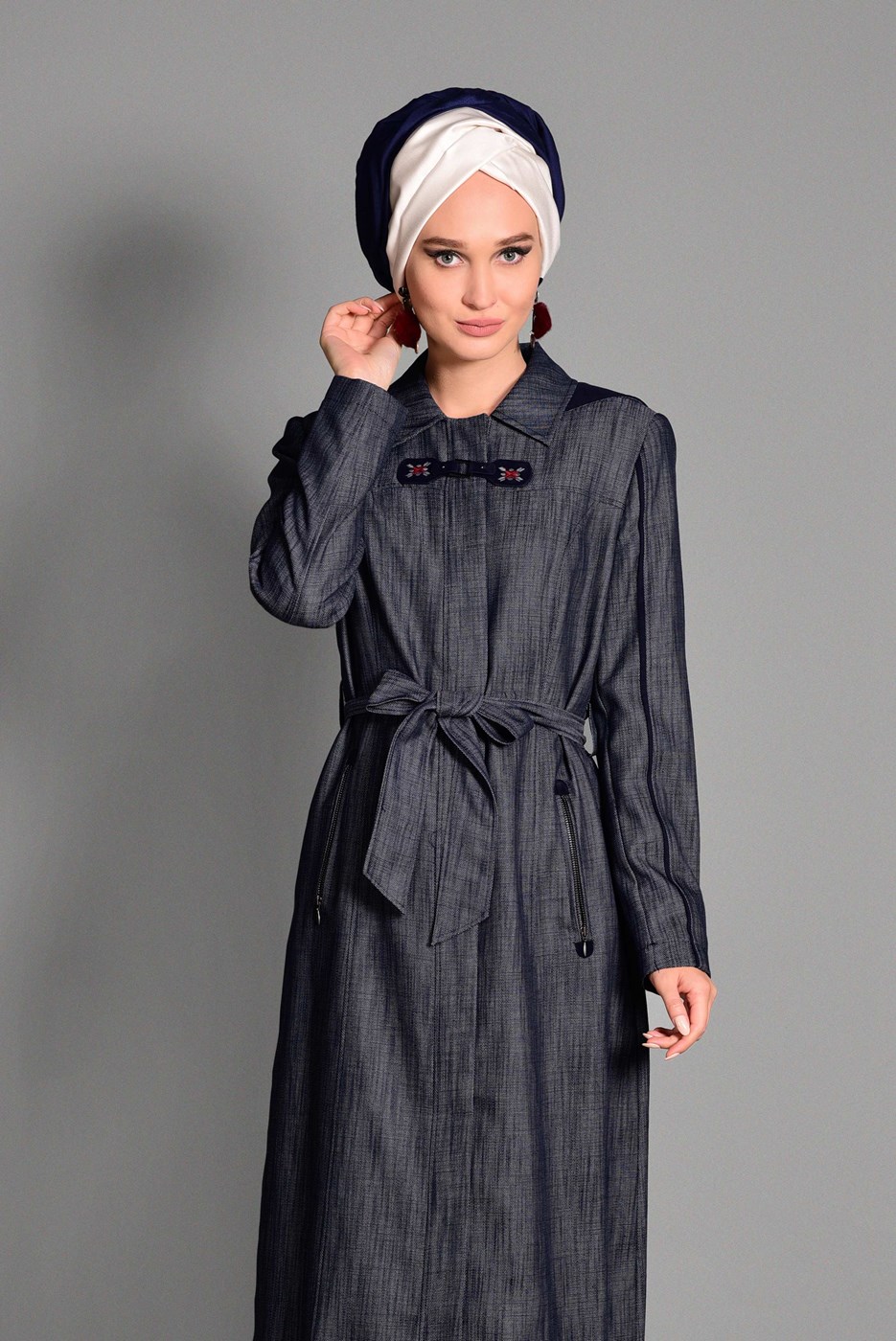 Hijab clothing NAVY BLUE HOOKED OVERCOAT 1146 