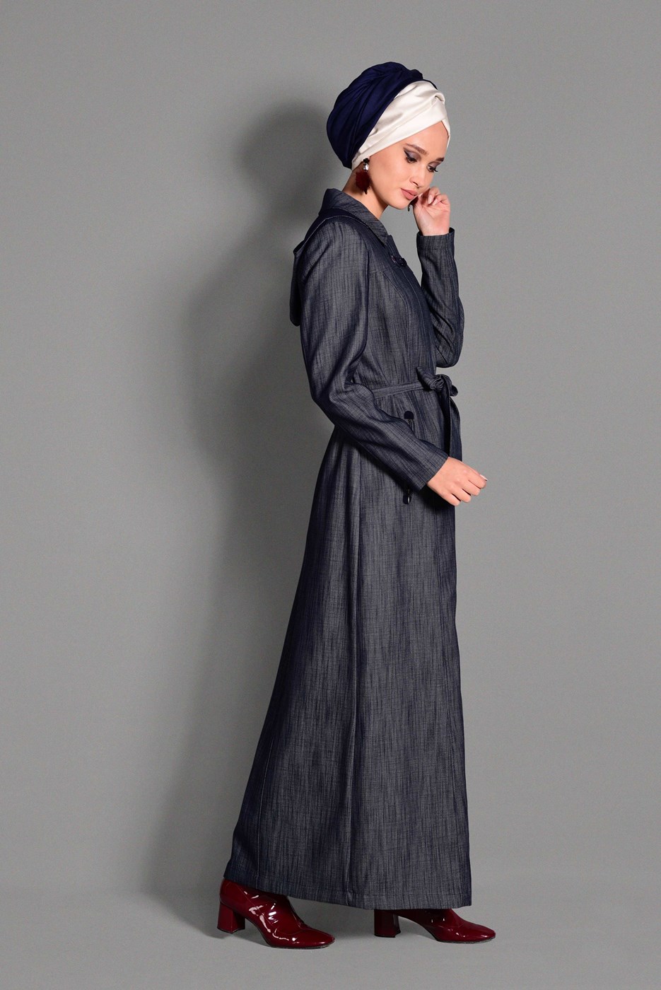 Hijab clothing NAVY BLUE HOOKED OVERCOAT 1146 