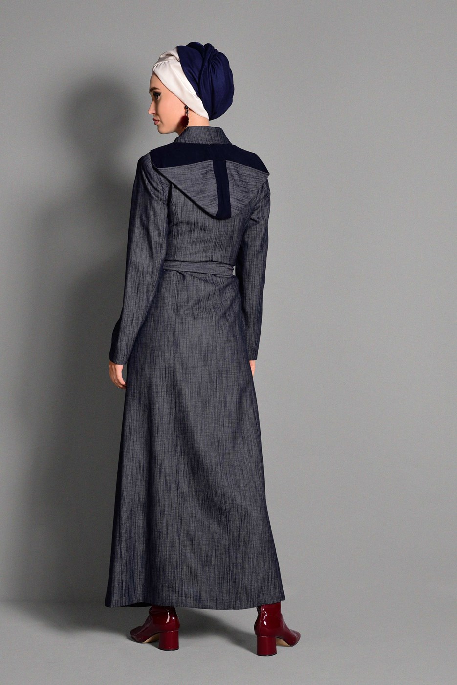 Hijab clothing NAVY BLUE HOOKED OVERCOAT 1146 