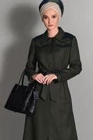 Vêtements hijab KAKI PARDESSUS À BRODÉ 1153 