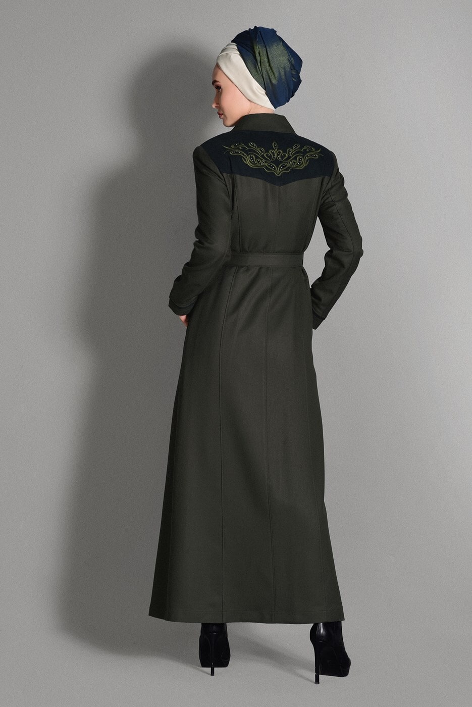 Vêtements hijab KAKI PARDESSUS À BRODÉ 1153 