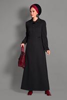 Hijab clothing BLACK HIDDEN BUTTONED TOPCOAT WITH POCKETS  1154 