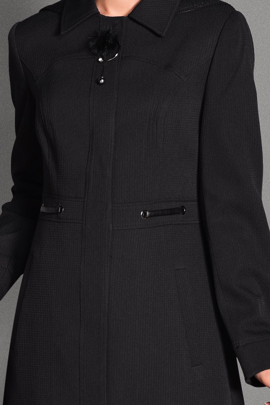 Hijab clothing BLACK HIDDEN BUTTONED TOPCOAT WITH POCKETS  1154 